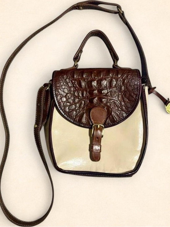 Brahmin Handbags - Brahmin Brown Croc-Embossed and Cream Leather Crossbody